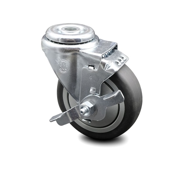 4 Inch Thermoplastic Rubber Wheel Swivel Bolt Hole Caster with Brake SCC